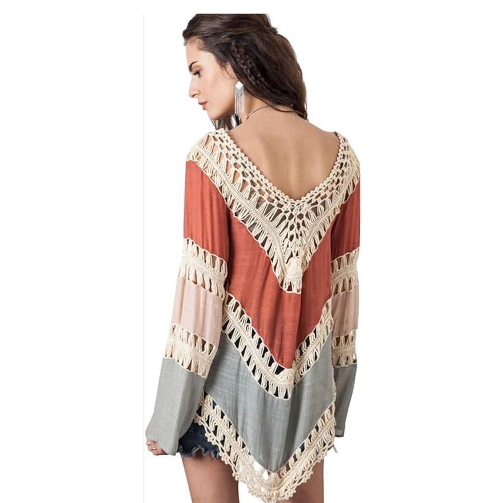 Boho V-neck crocheted top cover up size‎ medium
